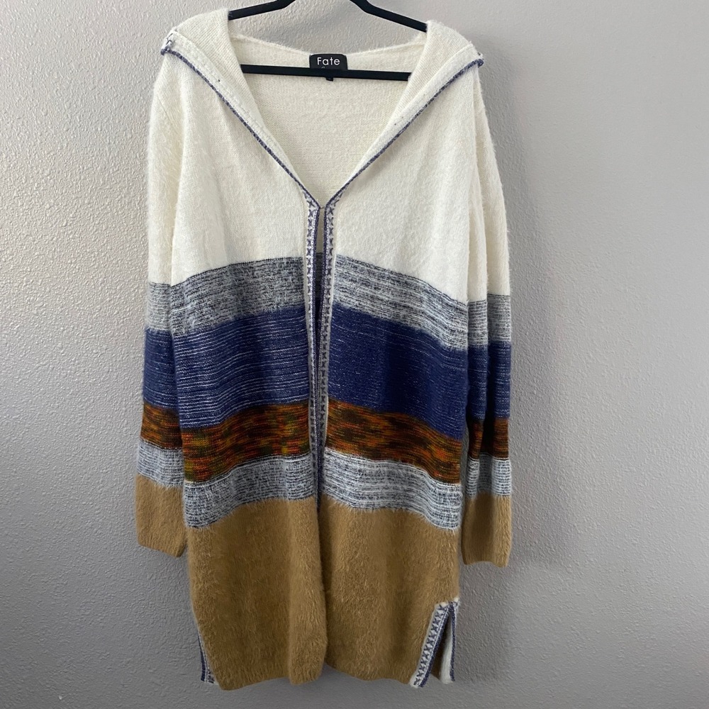 Anthropologie Fate Siana Hoodie Sweater Cardigan 1X Stitch Detailed Color Block